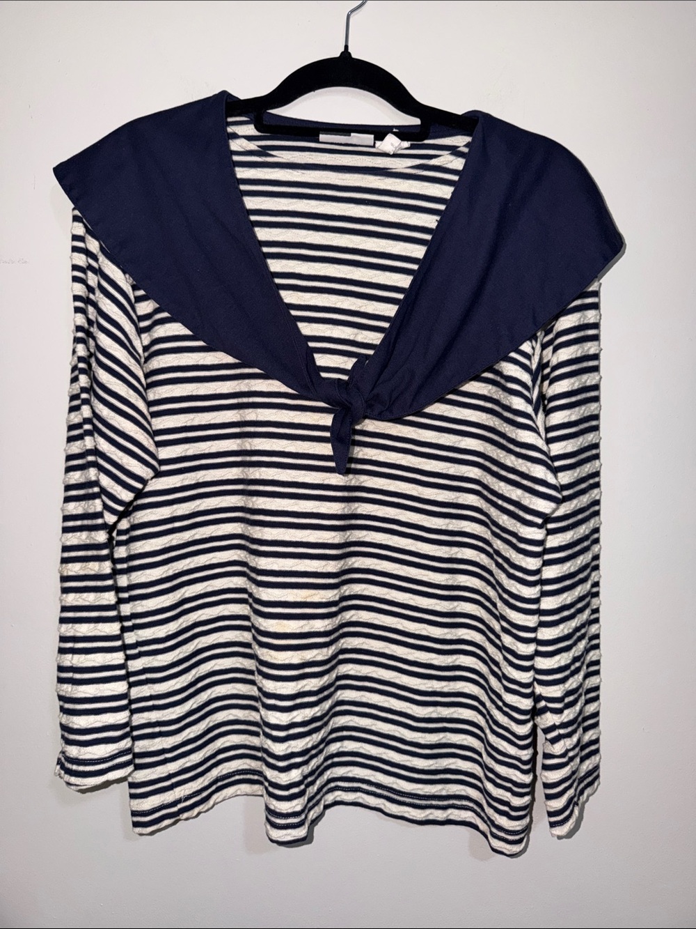 Hang Ten Navy and White Striped Sailor-Style Long Sleeve Tee